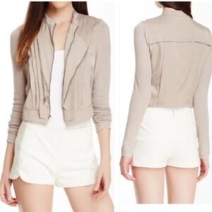 Women's Beige Moto Cropped Jacket